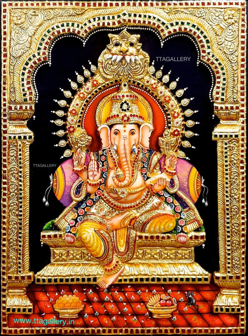 3D Raja Ganesha Tanjore Painting