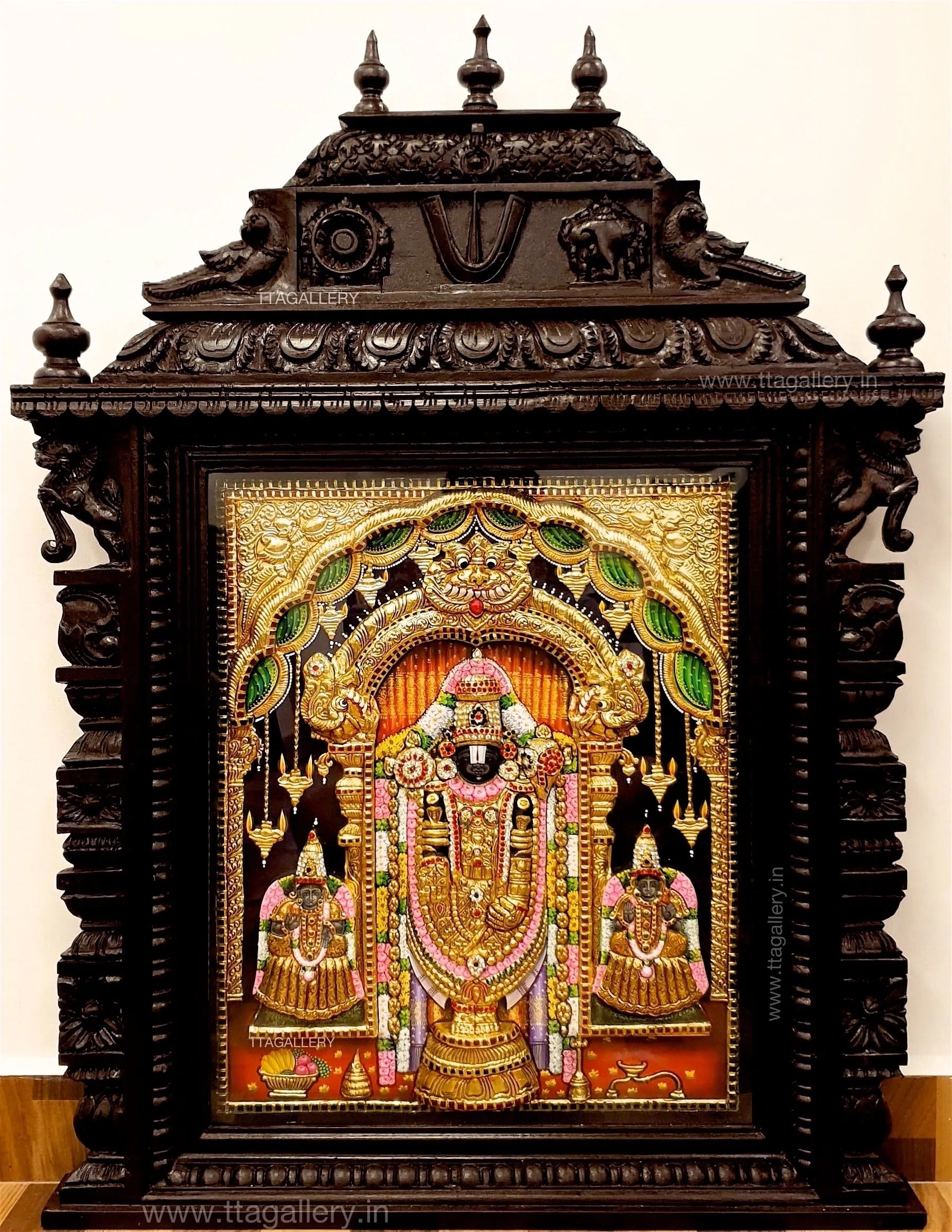 3D Balaji With Lakshmi & Padmavathy Tanjore Painting