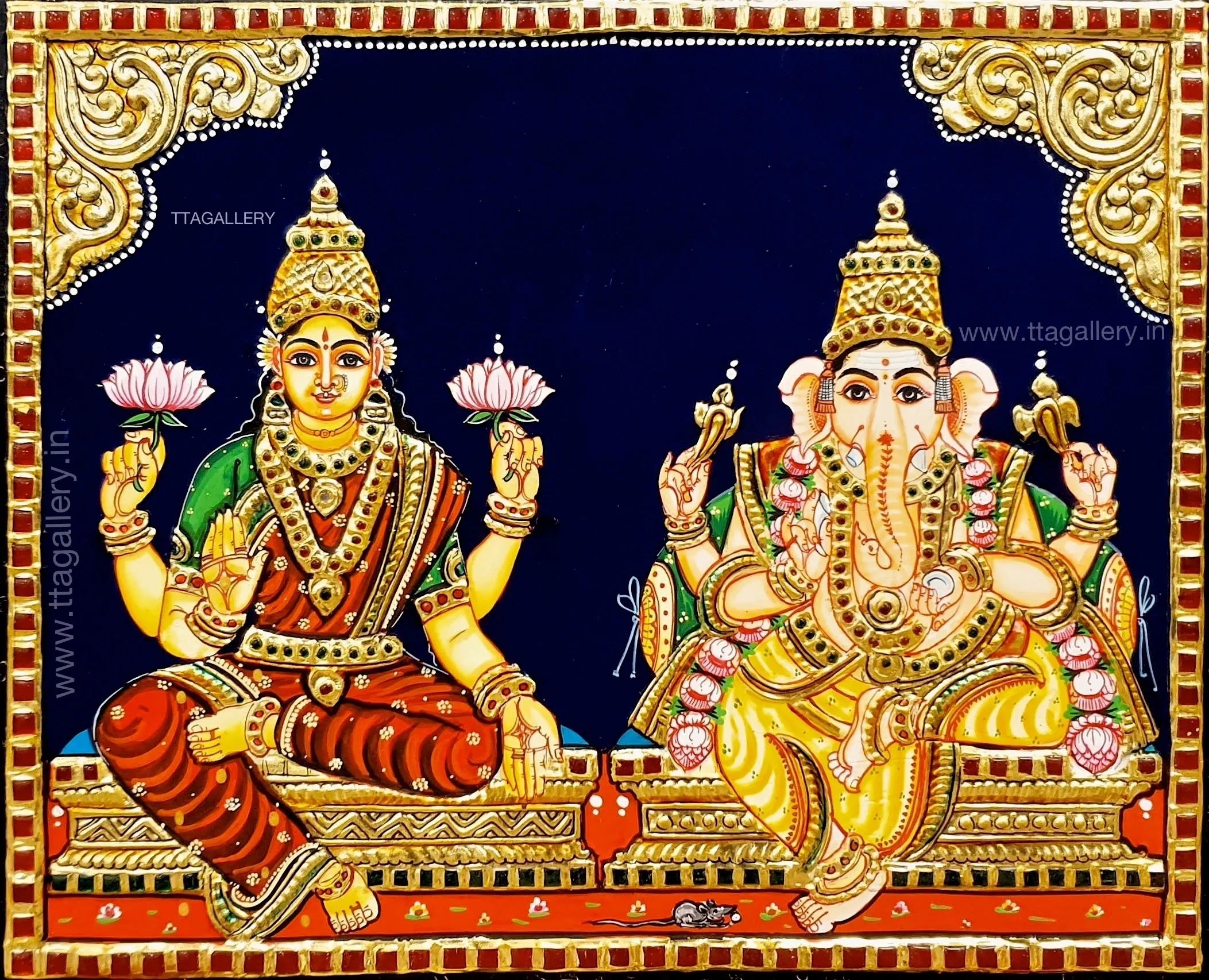Ganesha Lakshmi Tanjore Painting