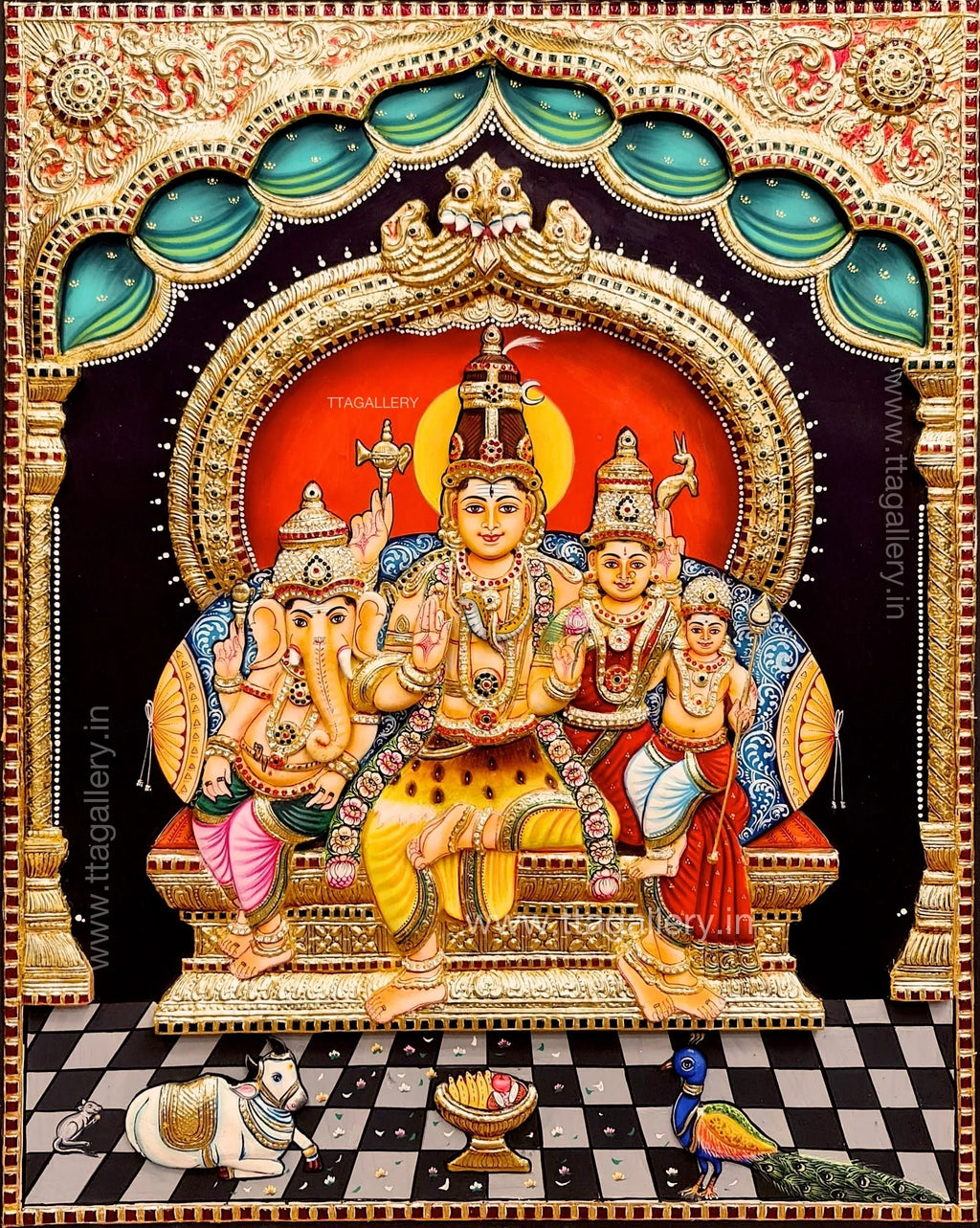 3D Shiva Family Tanjore Painting