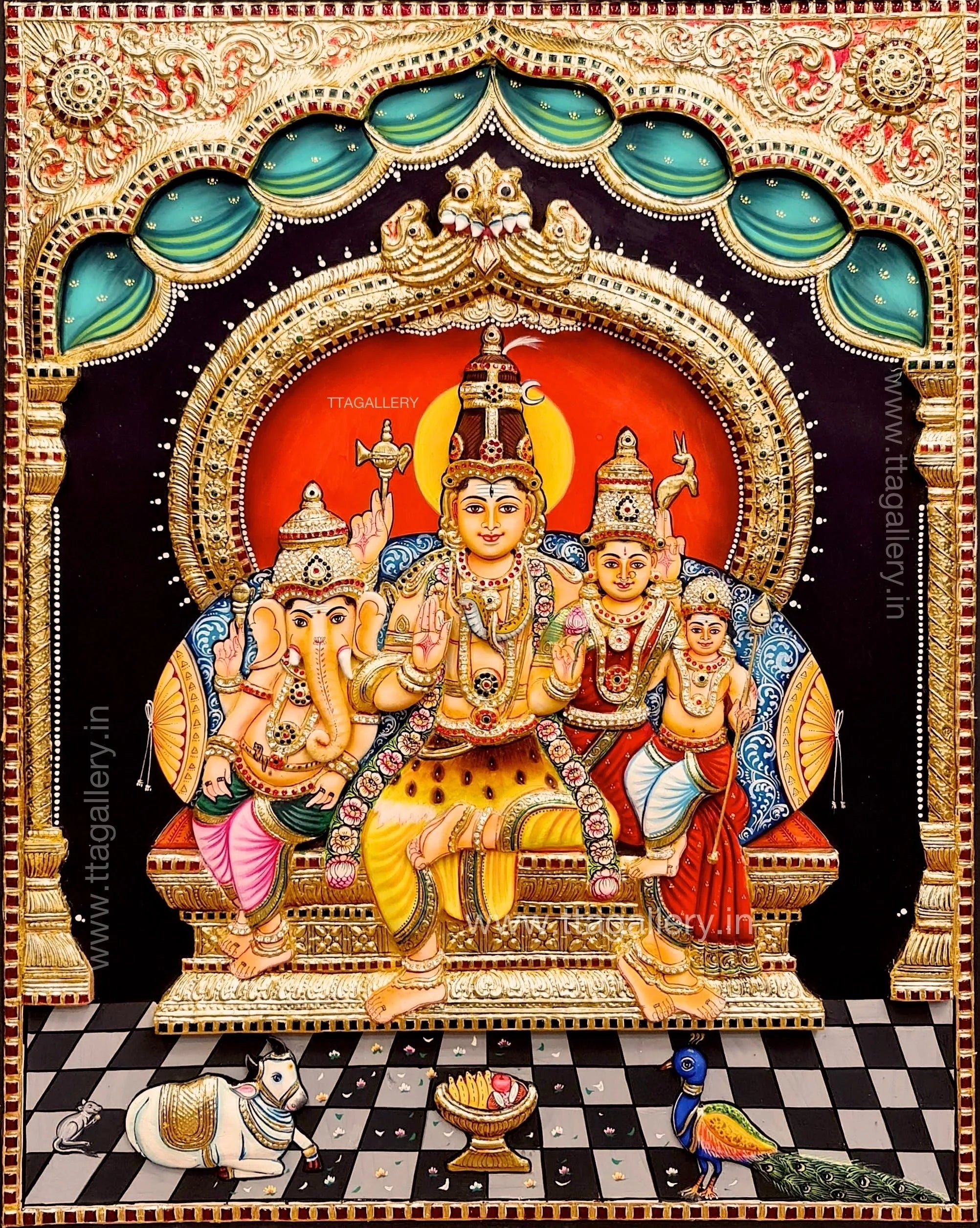 3D Shiva Family Tanjore Painting