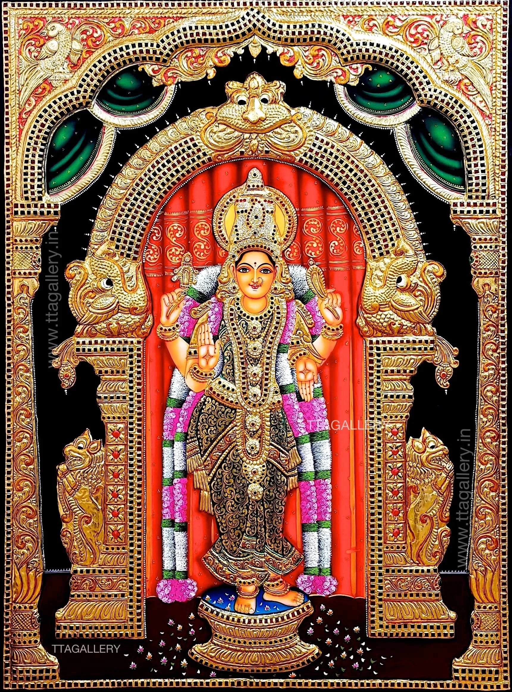 Kanniga Parameswari Antique finish Semi Embossed Tanjore Painting