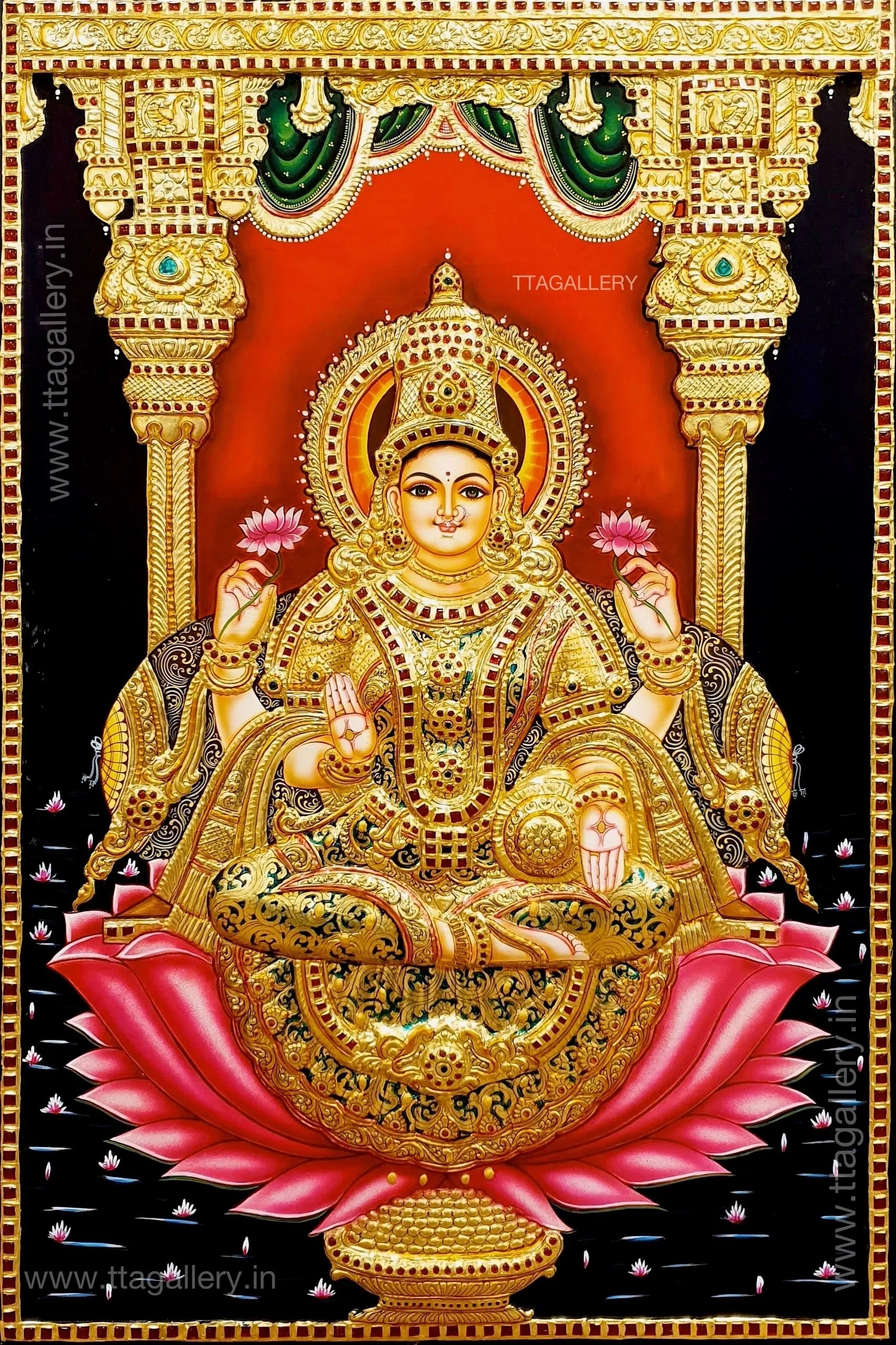 Gaja Lakshmi Semi Embossed Tanjore Painting