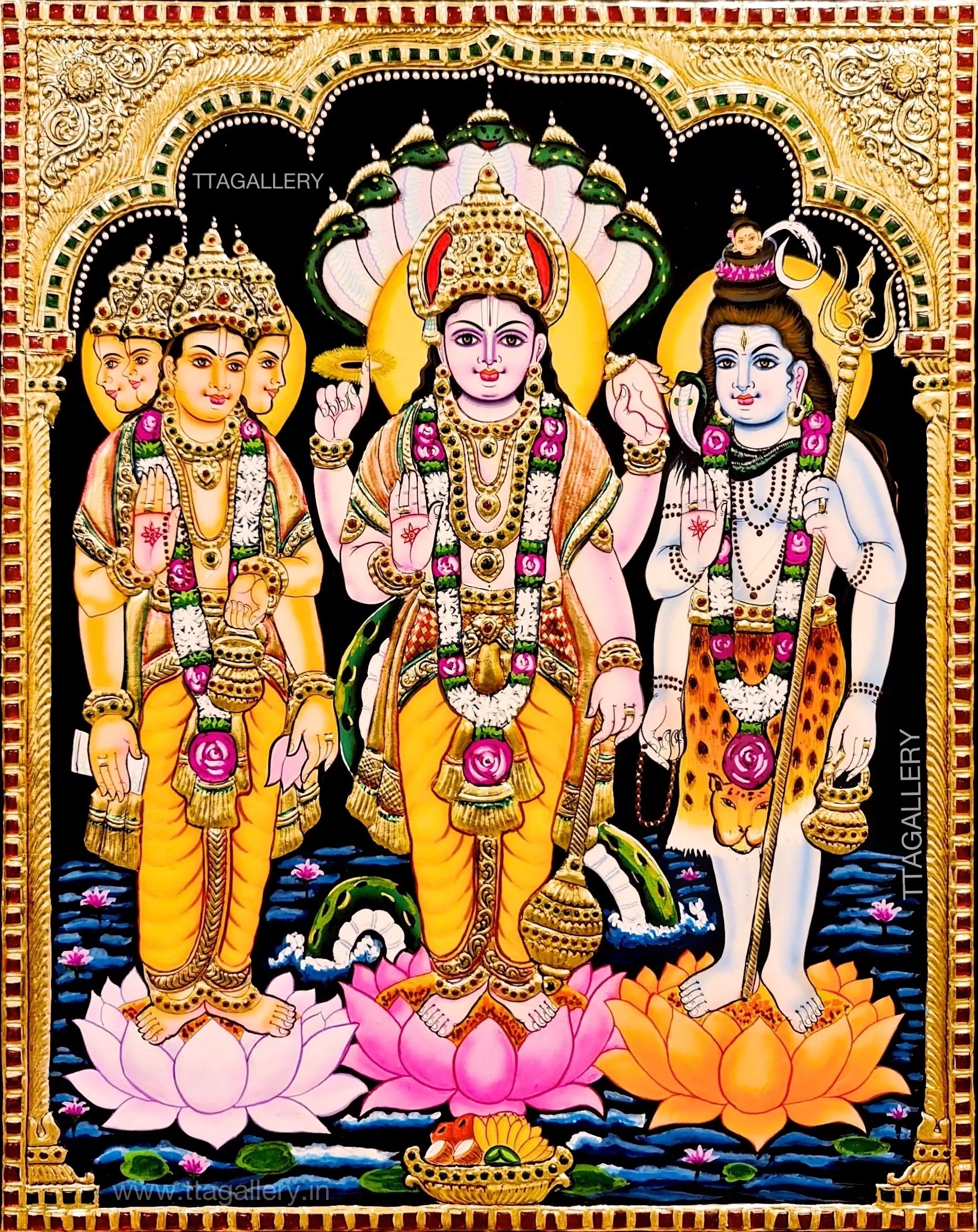 Vishnu Shivan & Brahma Tanjore Painting