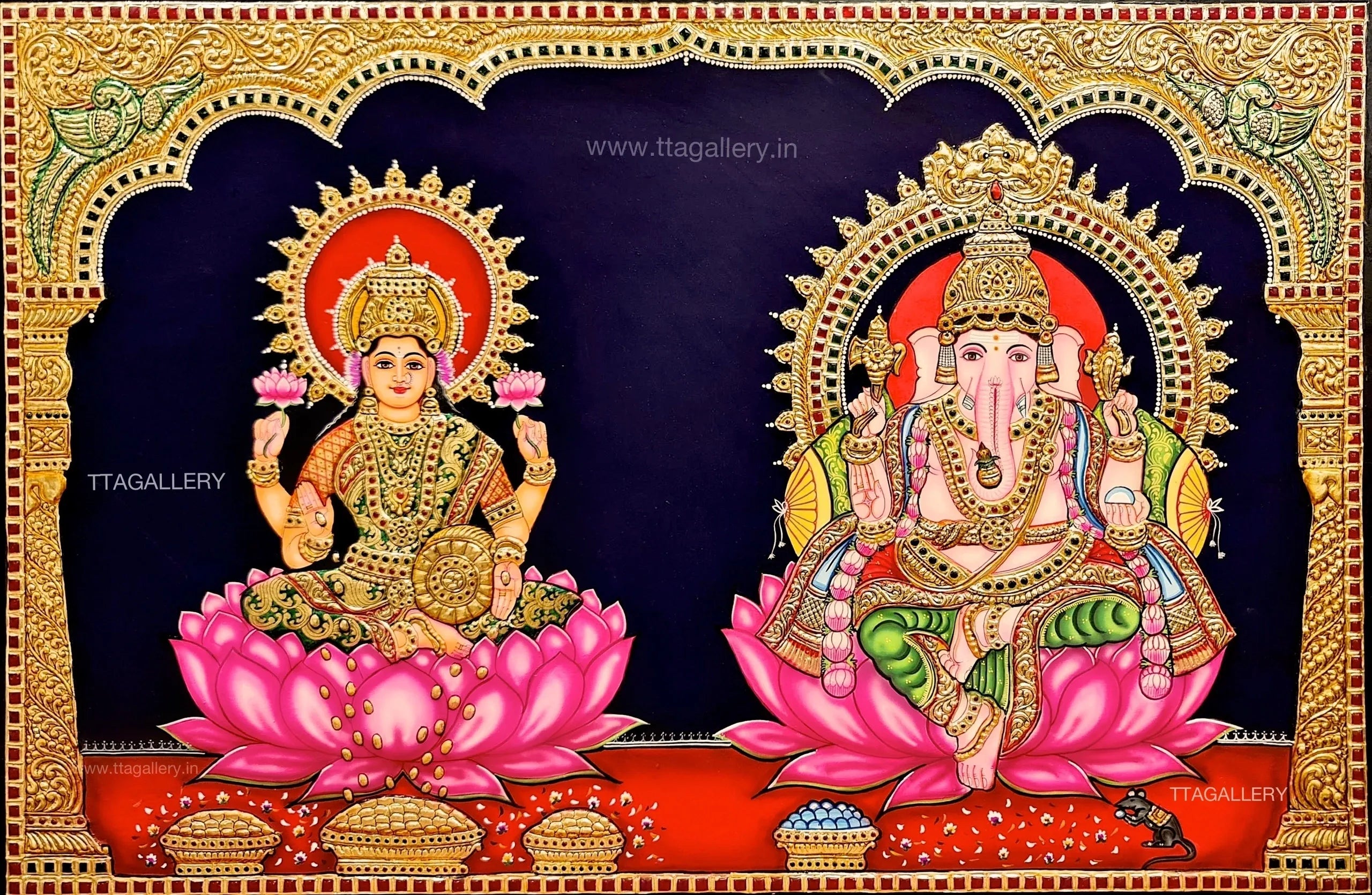 Ganesha & Lakshmi Traditional Tanjore Painting