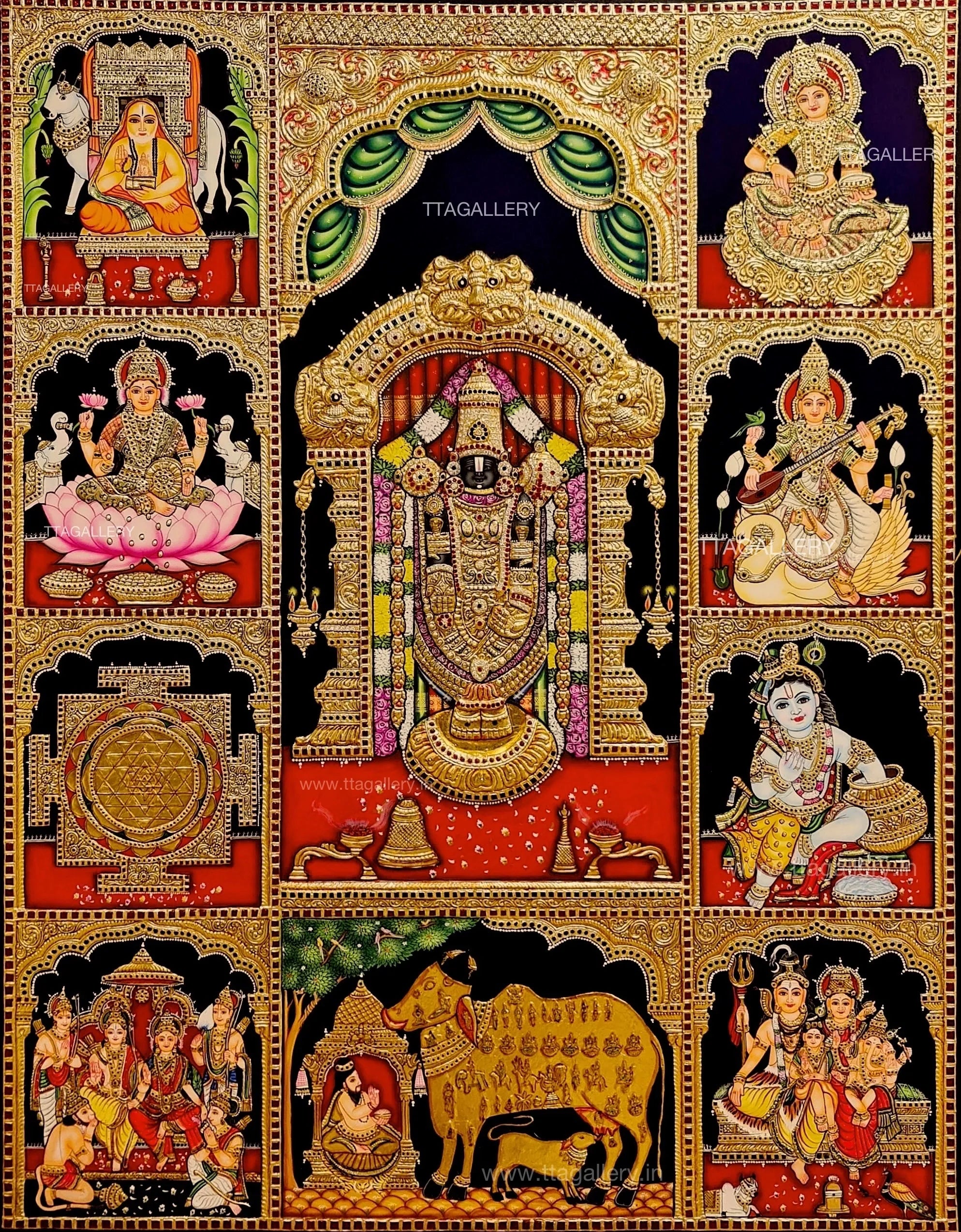 Pooja Painting Semi Embossed Tanjore Painting