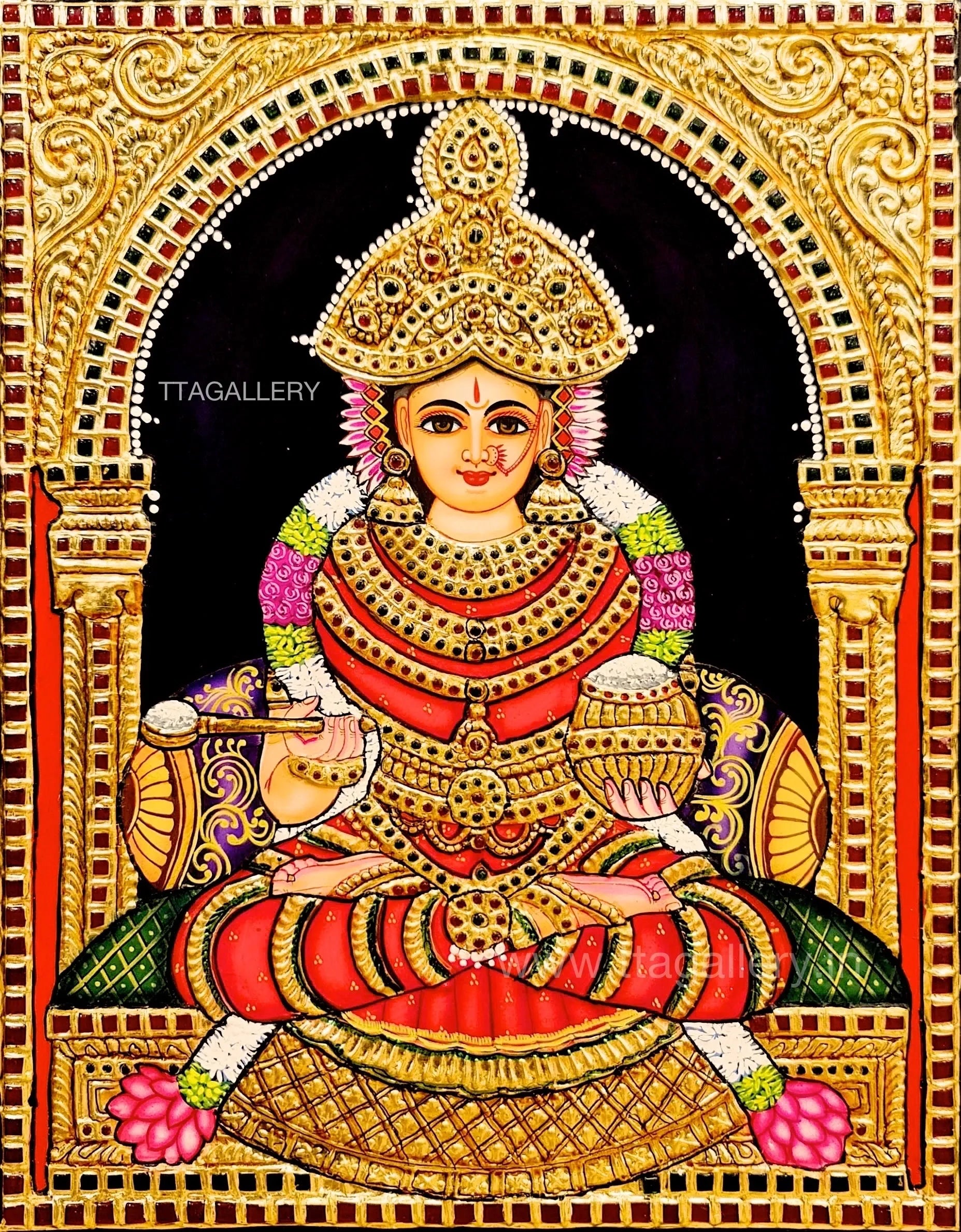 Annapoorani Red Saree Tanjore Painting