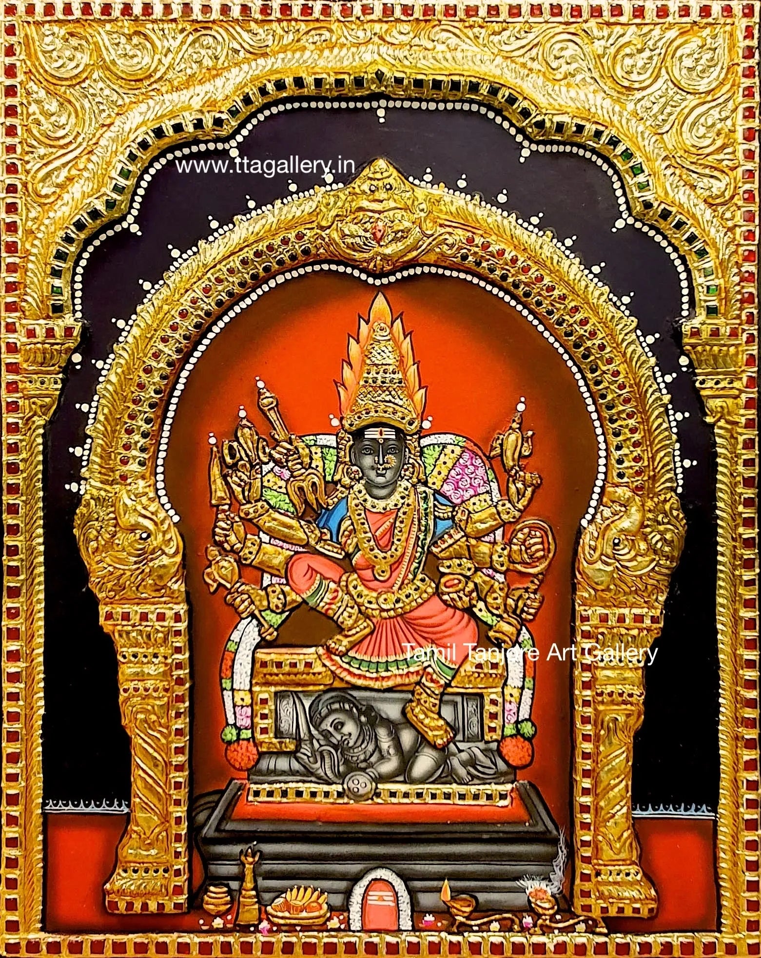 Karumariamman Semi Embossed Tanjore Painting