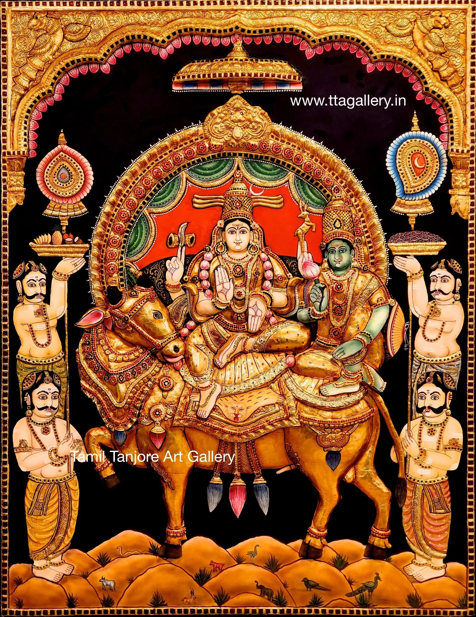 3D Shivan Parvathi Traditional Tanjore Painting