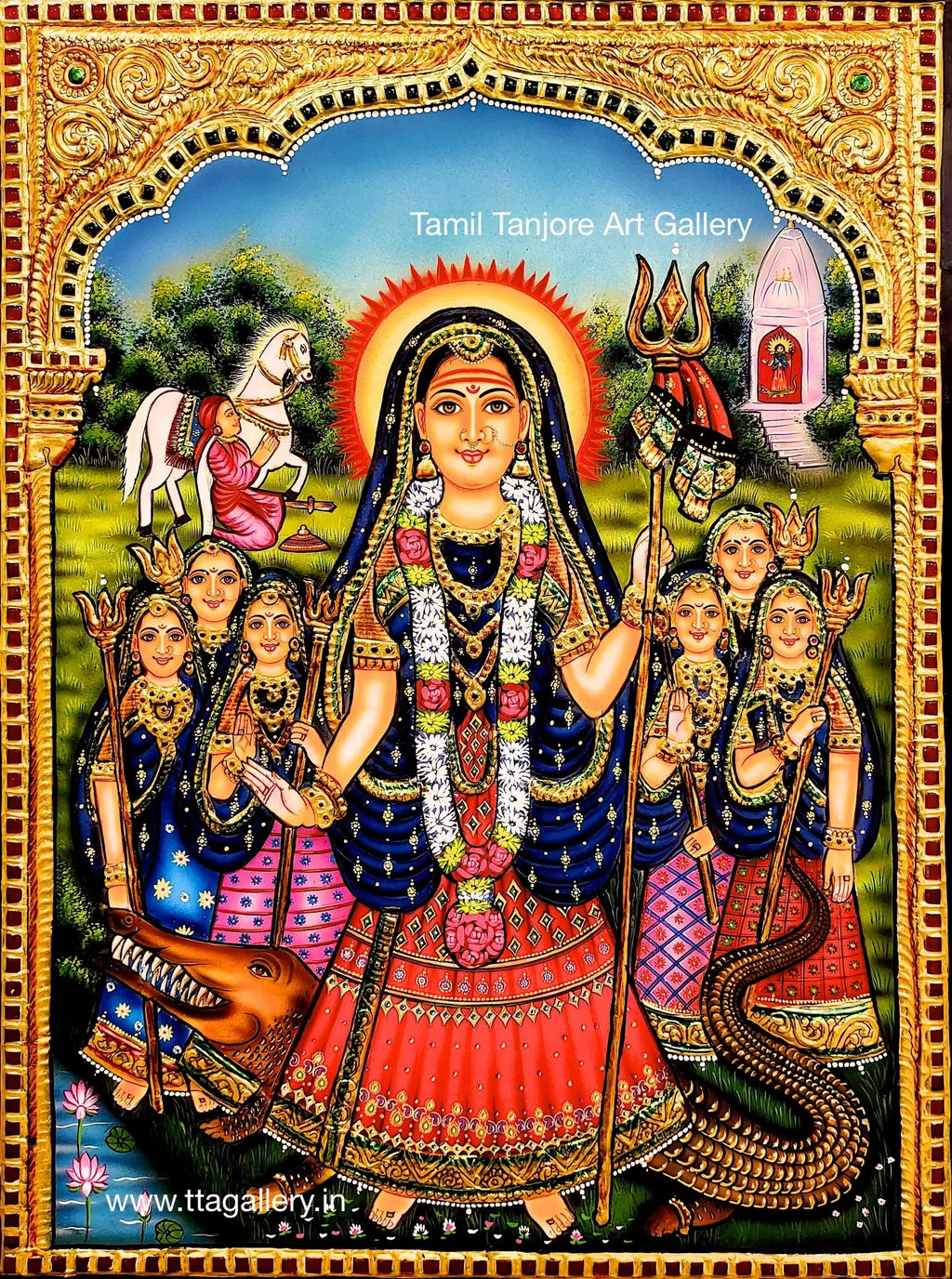 Khodiyar Maa with 6 wife Traditional Tanjore Painting