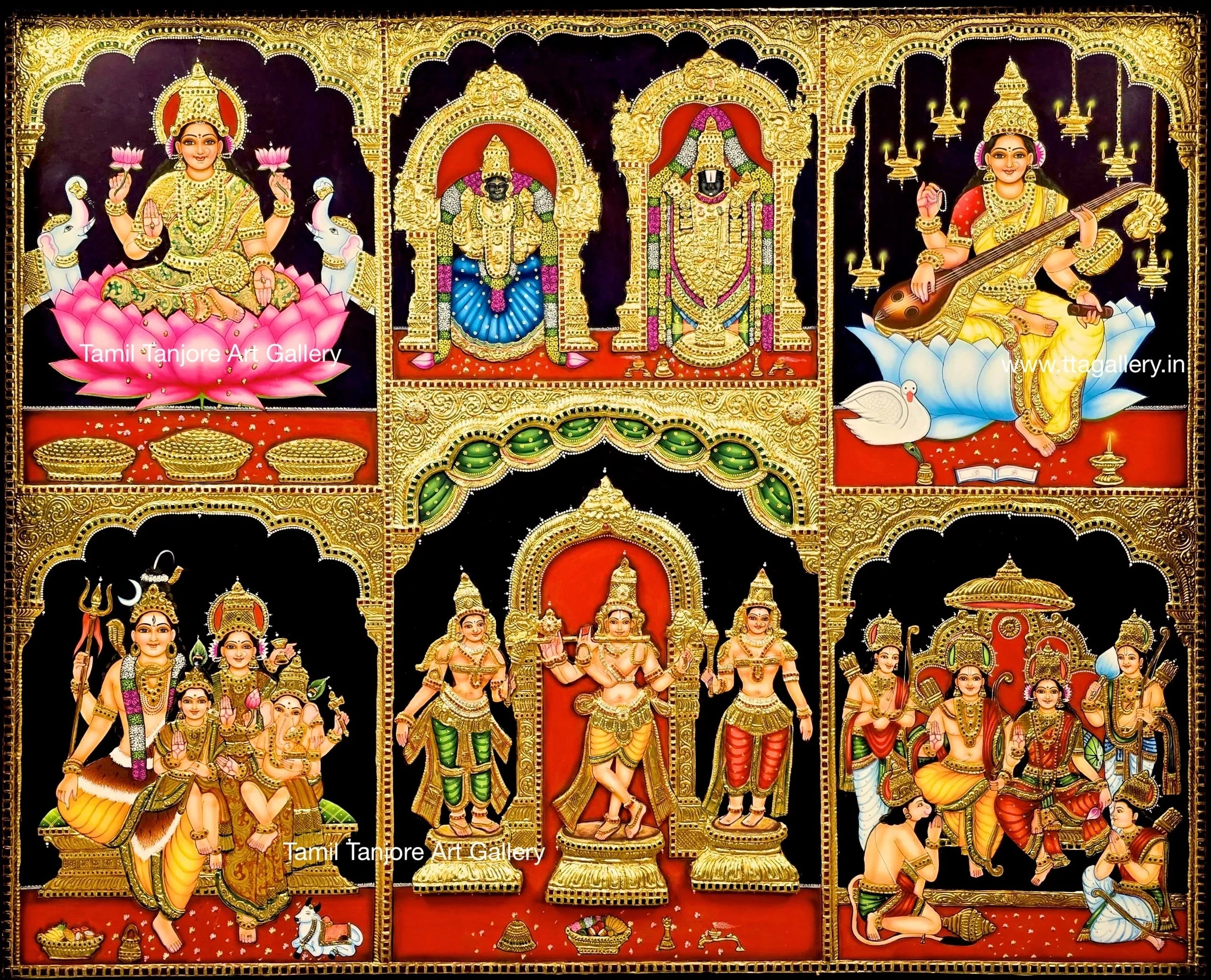 Pooja Painting with 3D krishna Traditonal Tanjore Painting