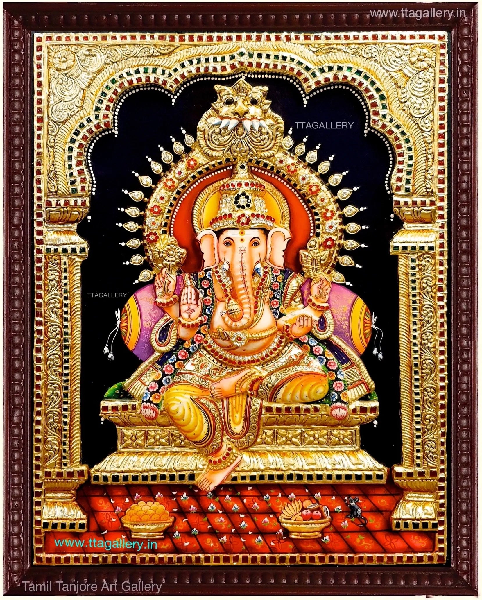 3D Raja Ganesha Tanjore Painting