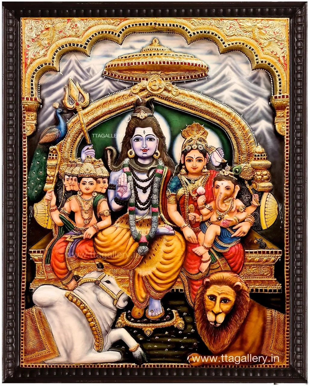 3D Shiva Family Tanjore Painting