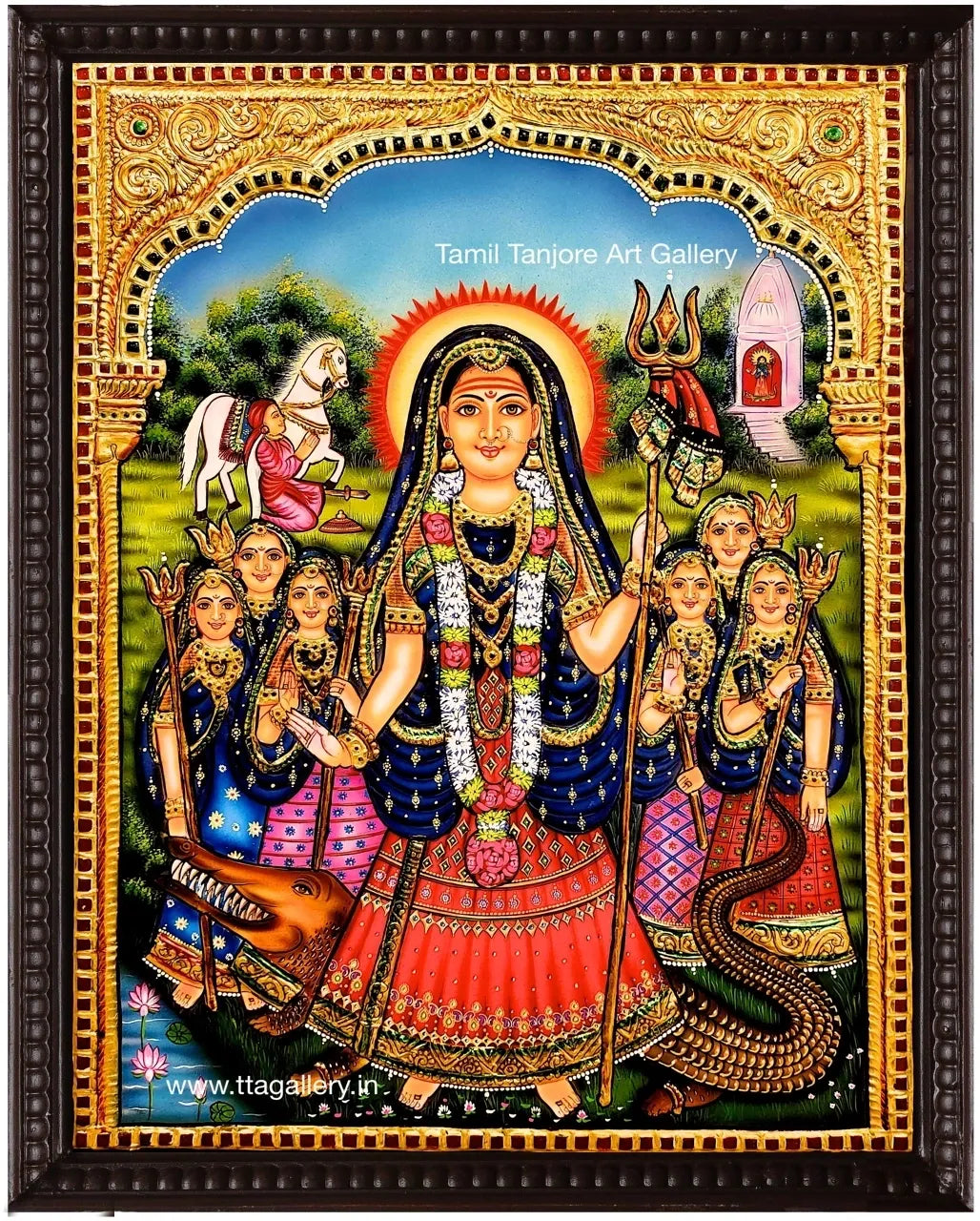 Khodiyar Maa with 6 wife Traditional Tanjore Painting