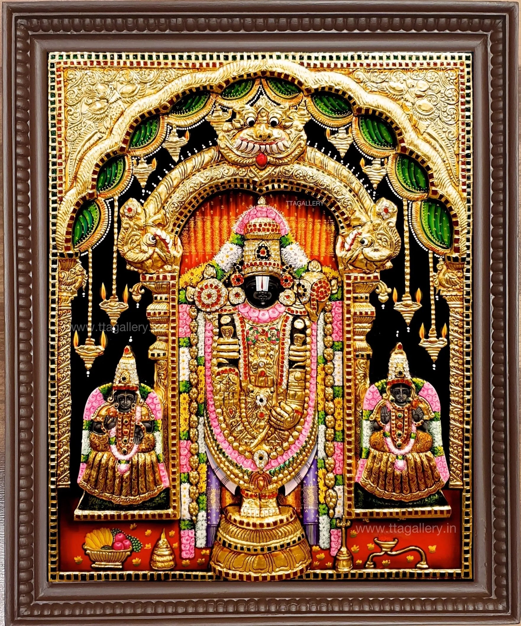 3D Balaji With Lakshmi & Padmavathi Tanjore Painting