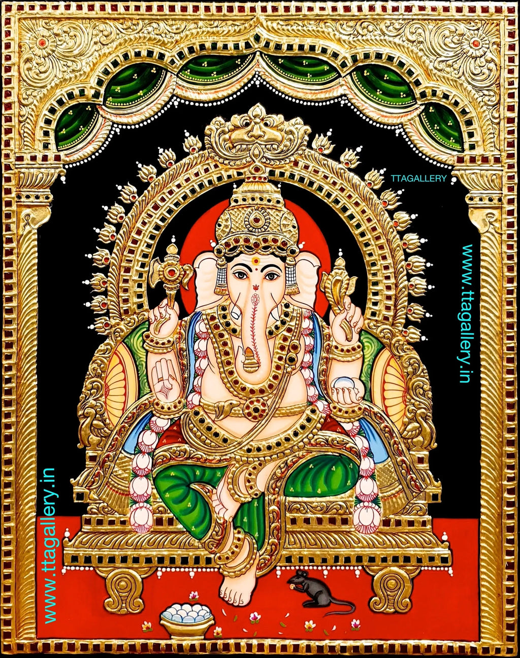 Ganesha Green 2 Tanjore Painting