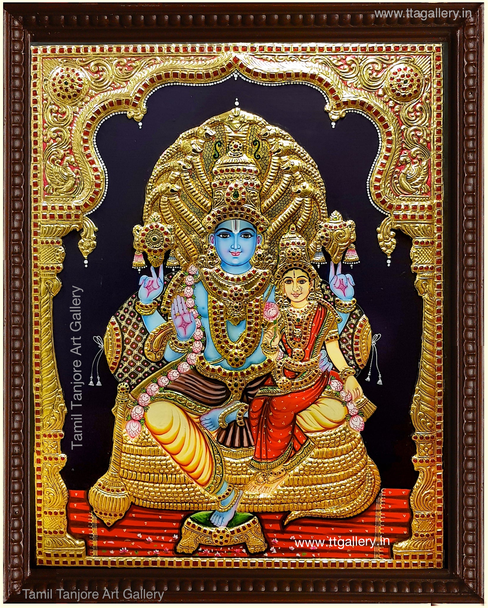 Lakshmi Narayanan Antique finish Semi Embossed Tanjore Painting