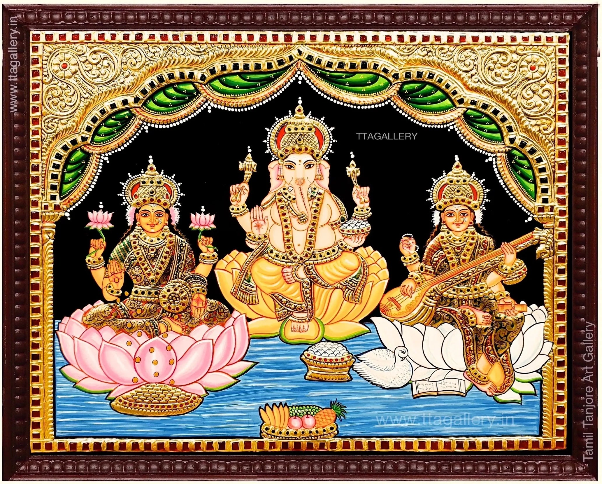 Pooja Ganesha Lakshmi Saraswathi Tanjore Painting
